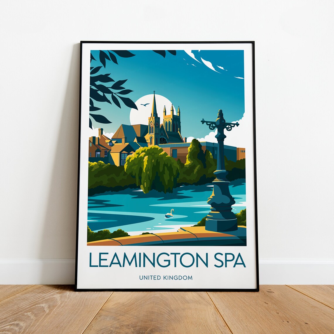 Leamington Spa United Kingdom Church River Swan Travel Poster