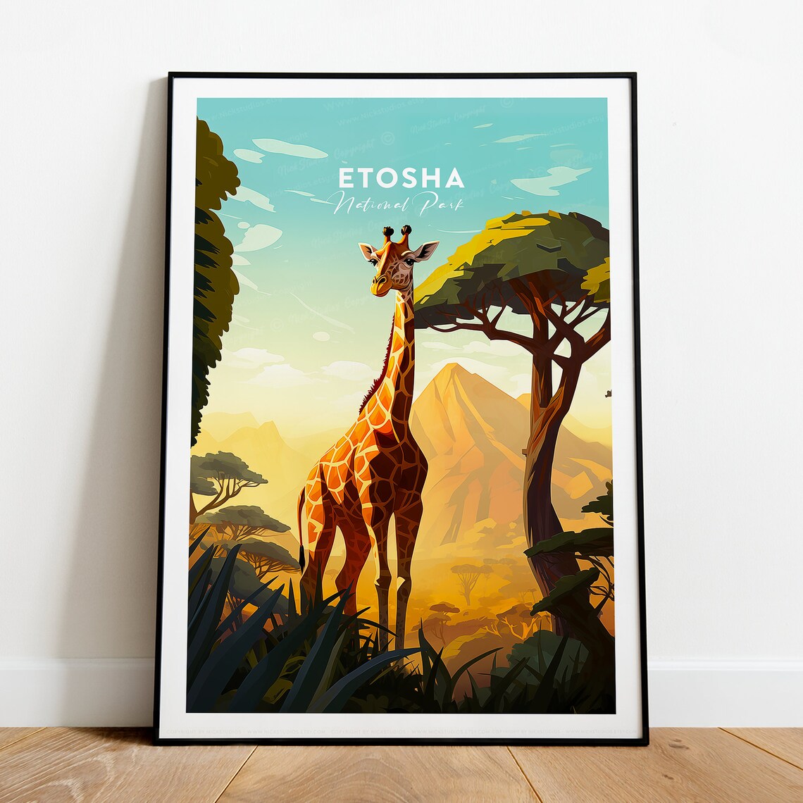 Etosha National Park Giraffe Savanna Sunrise Wildlife Travel Poster - Image 2