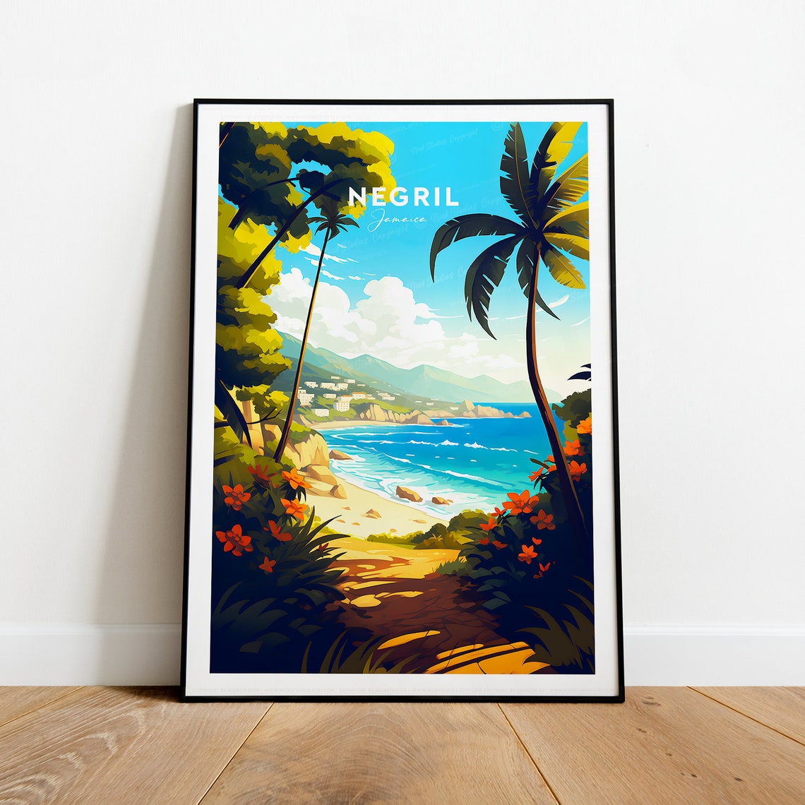 Negril Jamaica Tropical Beach Trail Through Palms Travel Poster