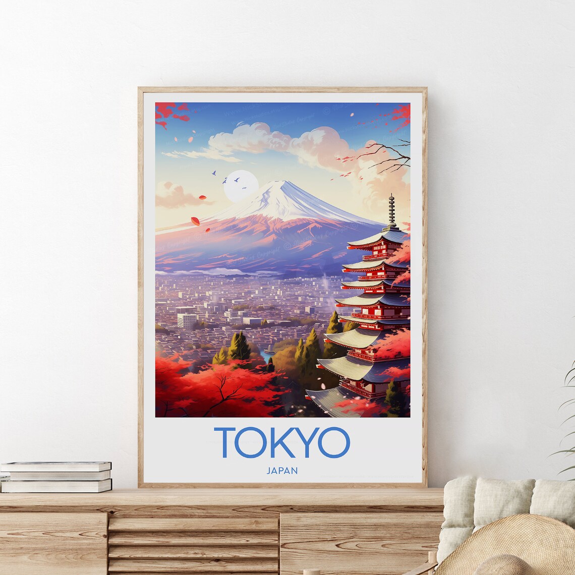 Tokyo Mount Fuji Red Pagoda Autumn Leaves Vintage Travel Poster