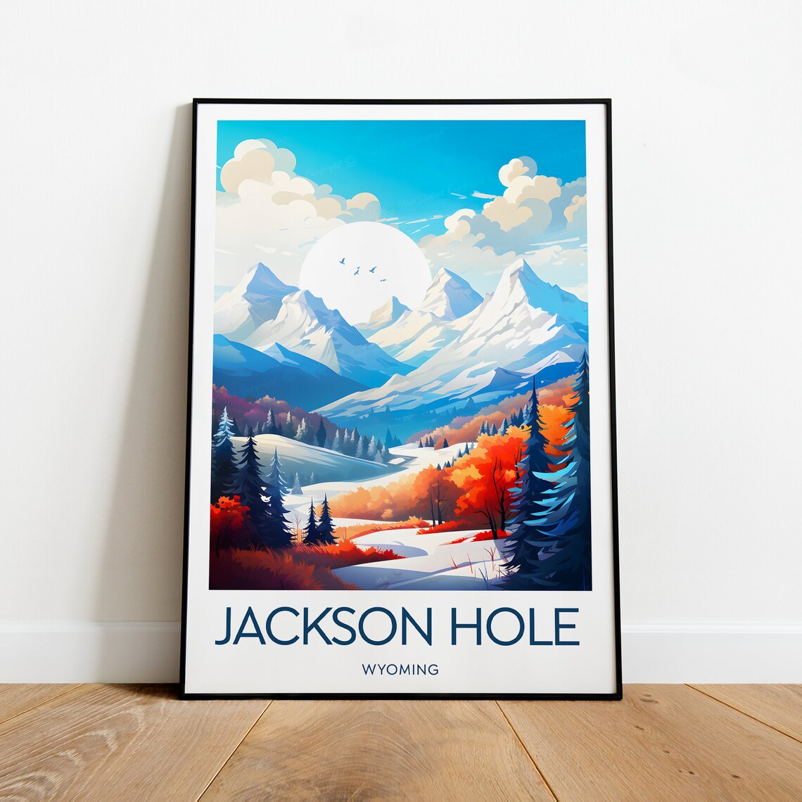 Jackson Hole Wyoming Snowy Teton Peaks And Autumn Aspens Travel Poster - Image 2