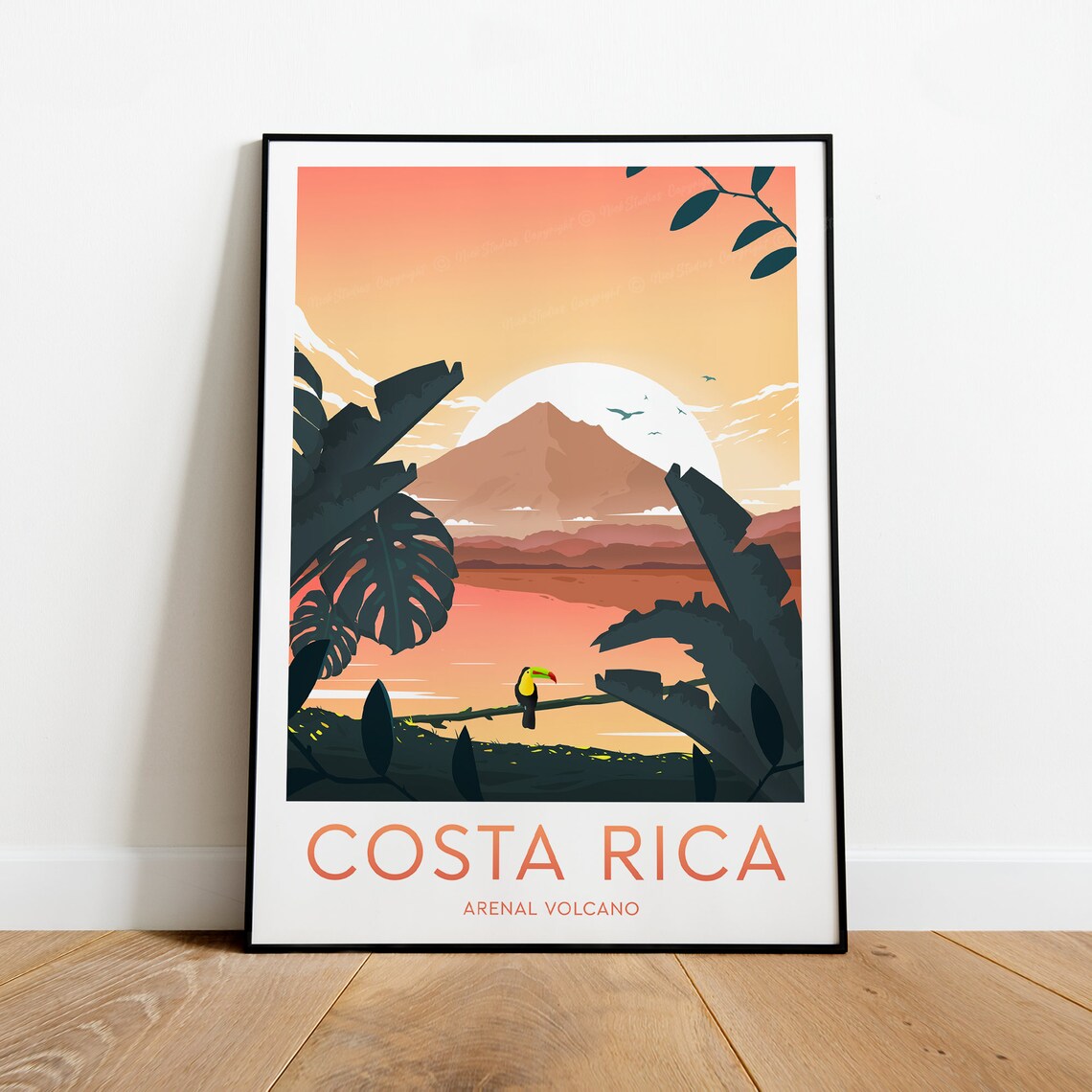 Costa Rica Arenal Volcano Sunset Toucan Jungle Travel Poster - Image 2