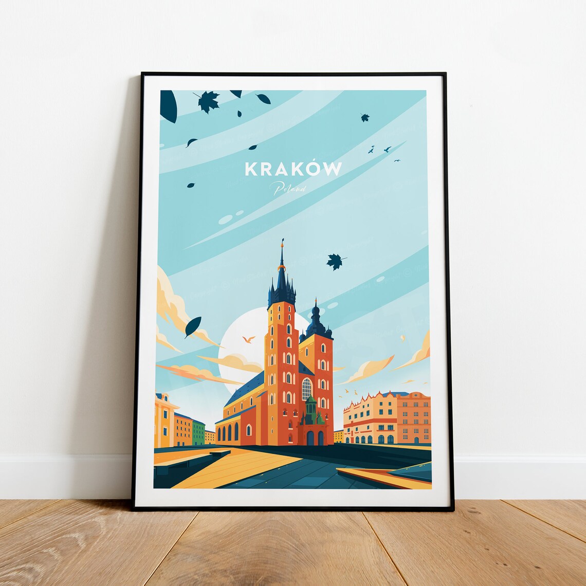 Krakow Poland St Marys Basilica Square Vintage Travel Poster