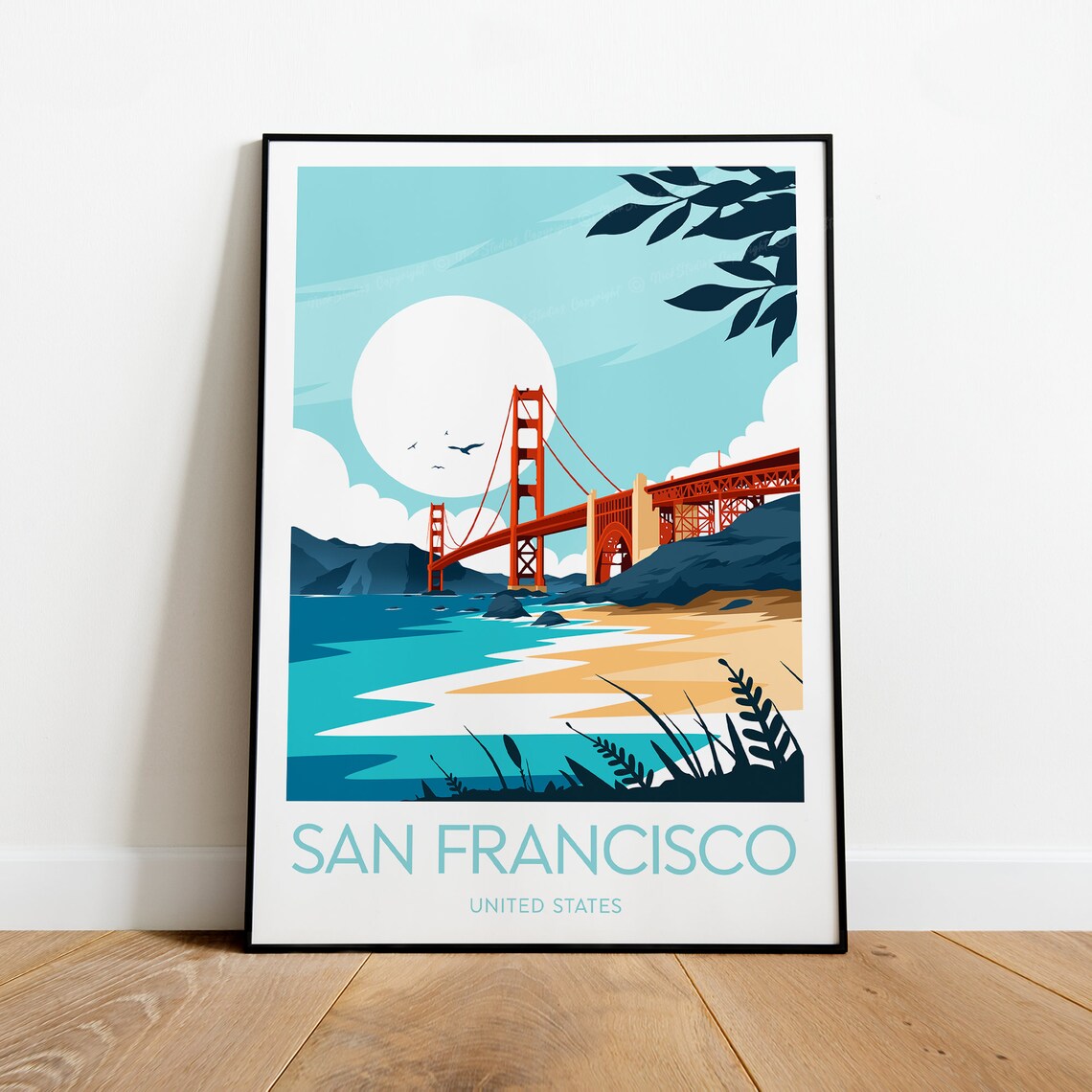 San Francisco Golden Gate Bridge Sunset Vintage Travel Poster - Image 2