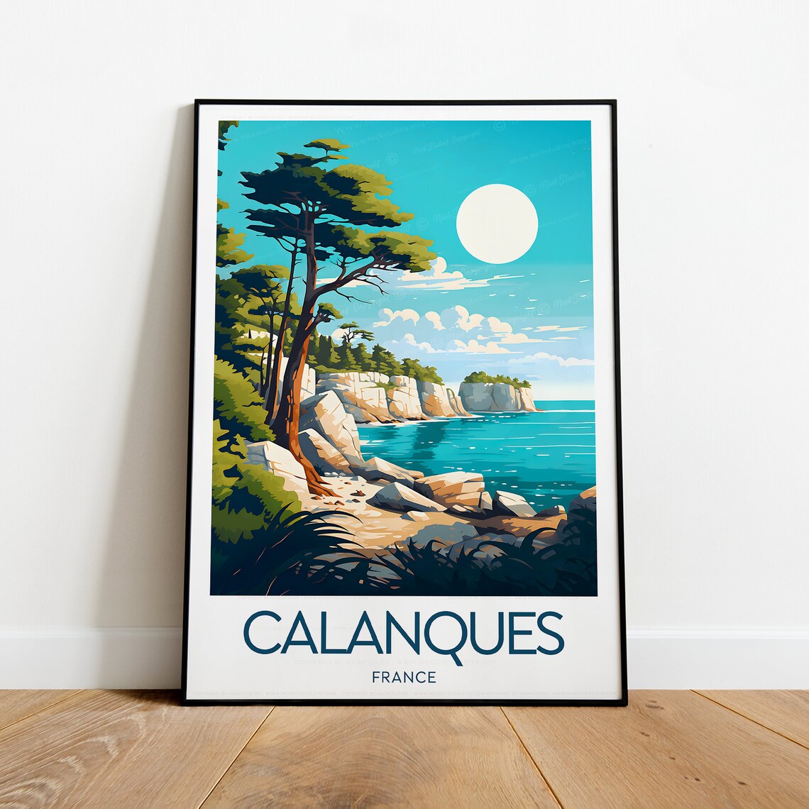 Calanques France Rocky Cove Turquoise Sea Pine Trees Travel Poster - Image 2