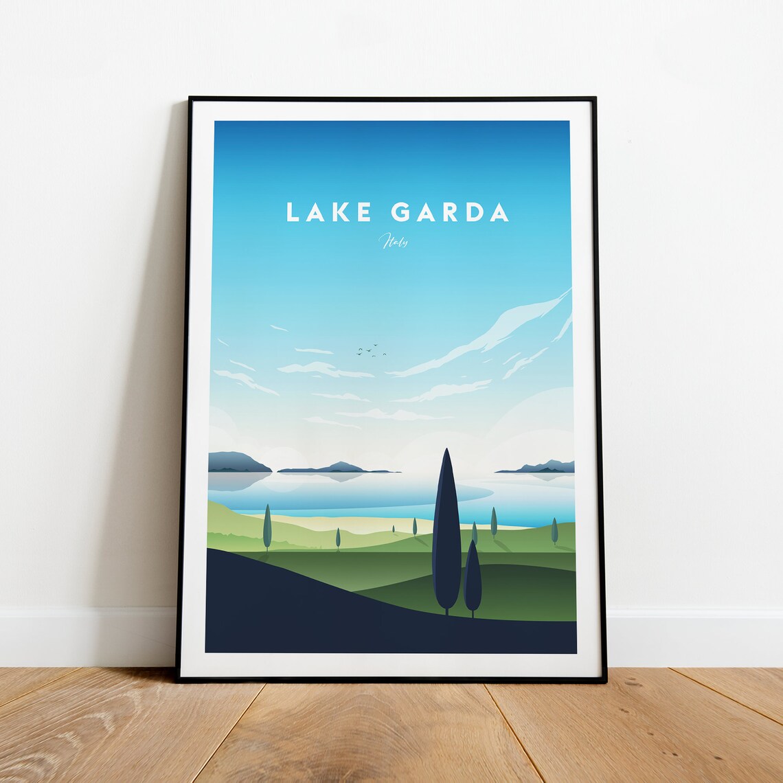Lake Garda Italy Cypress Hills Minimalist Lakeside Travel Poster - Image 2