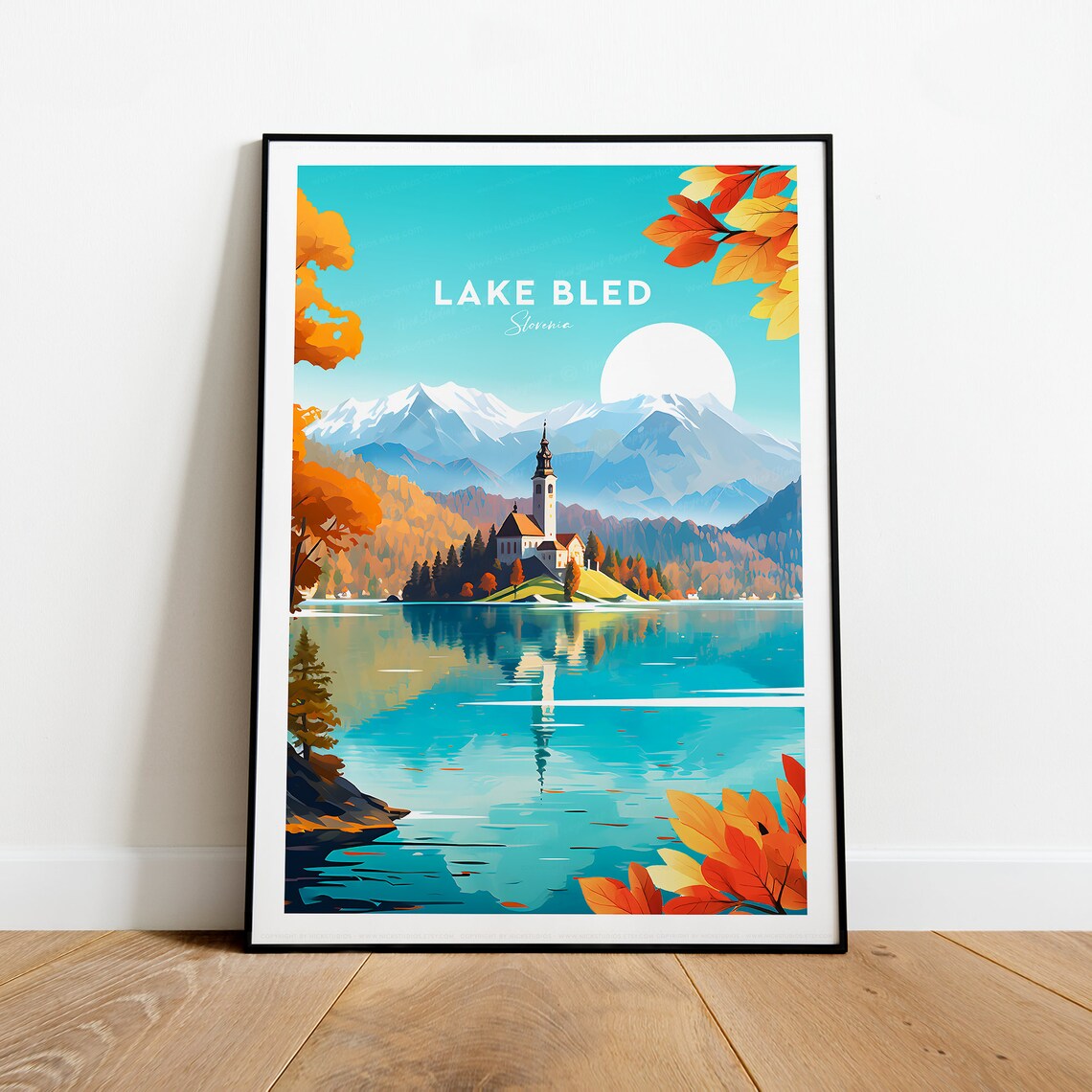 Lake Bled Slovenia Island Church in Autumn Mountain Glow Poster