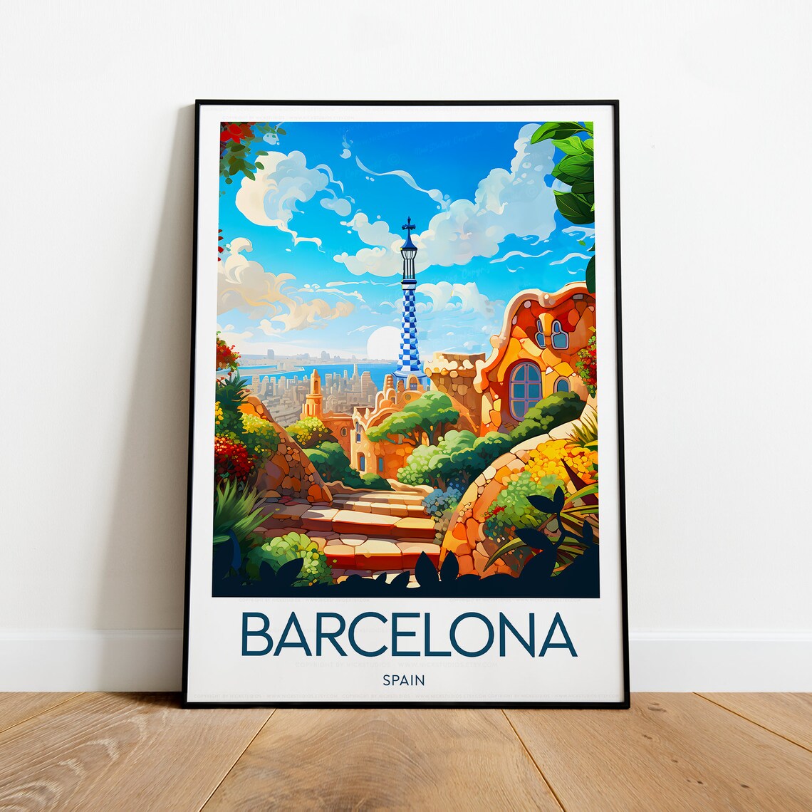 Barcelona Spain Park Guell Mosaic Terrace Gaudi Travel Poster - Image 2