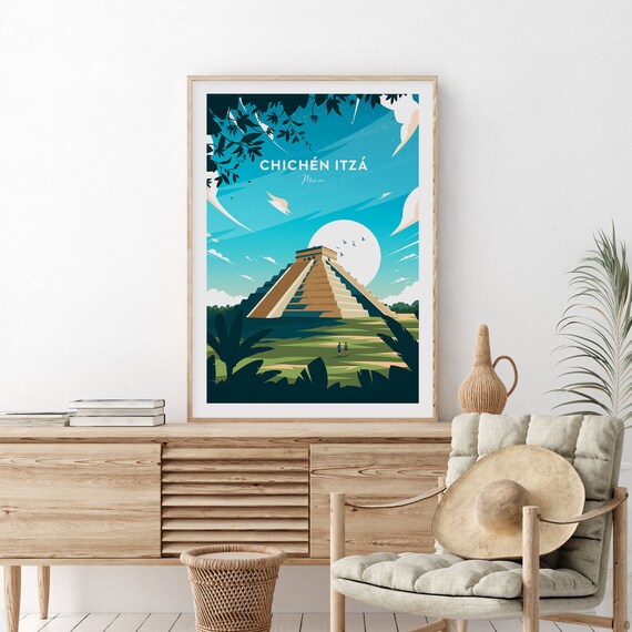 Chichen Itza Mexico El Castillo Pyramid Under Big Sun Poster