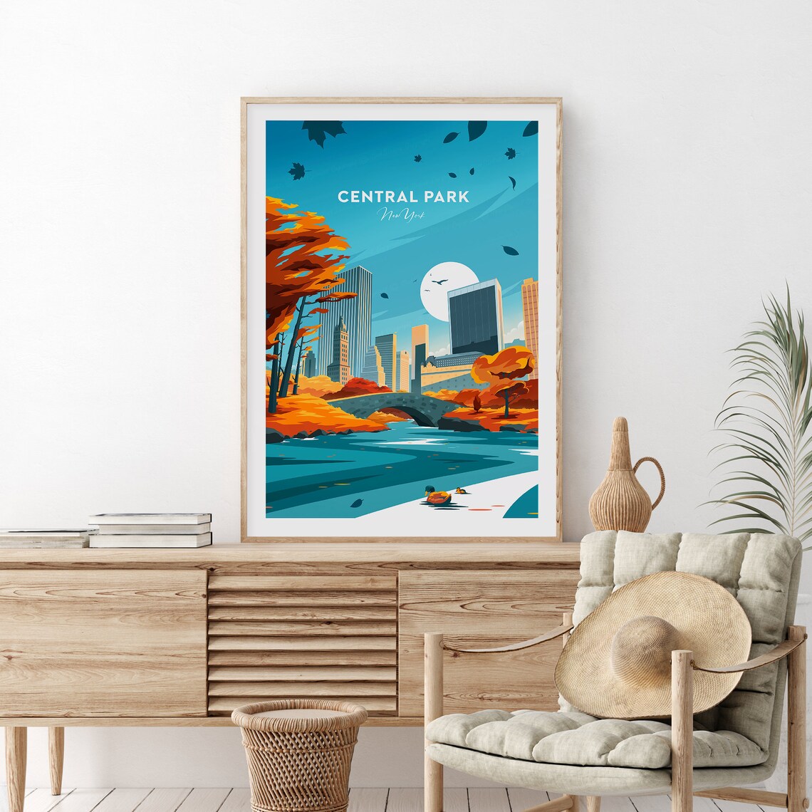 New York City Central Park Manhattan Autumn Skyline Travel Poster