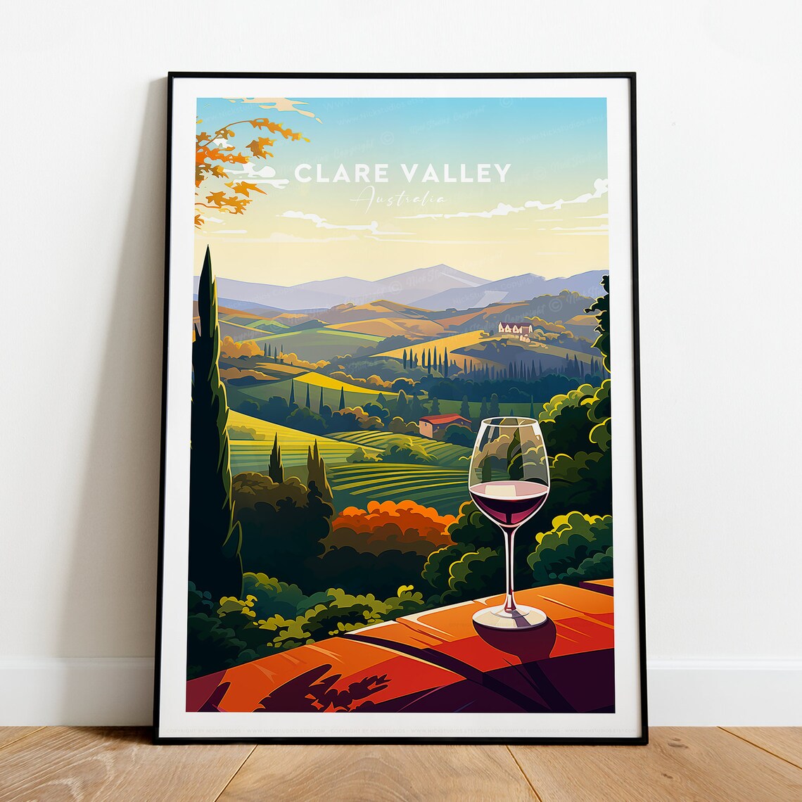 Clare Valley Australia Vineyard Wine Country Rolling Hills Travel Poster