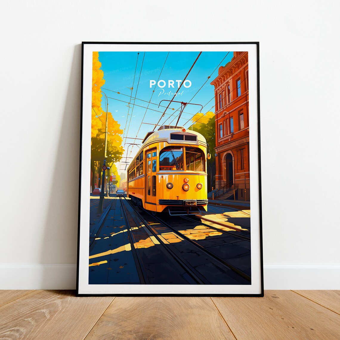Porto Portugal Yellow Tram Historic Street Daytime City Poster