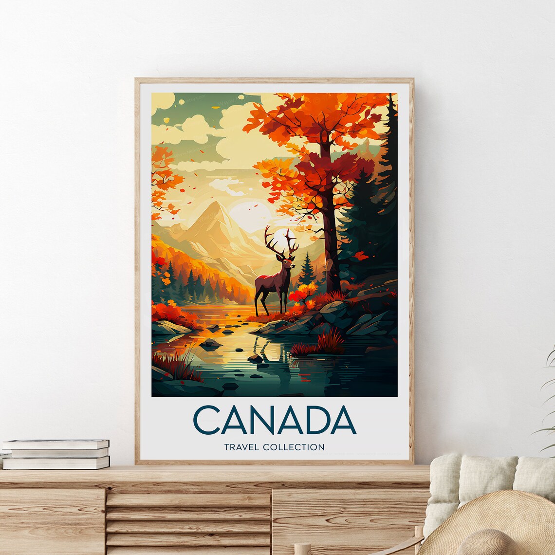 Canada Autumn Elk by Mountain Lake Wilderness Wildlife Travel Poster - Image 2