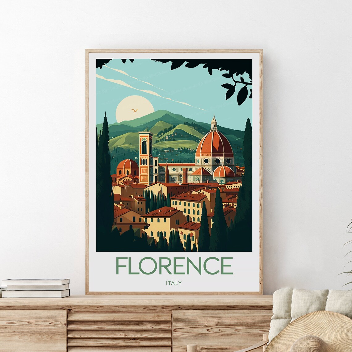 Florence Italy Duomo Cathedral Hills Green Cypress Trees Poster - Image 2