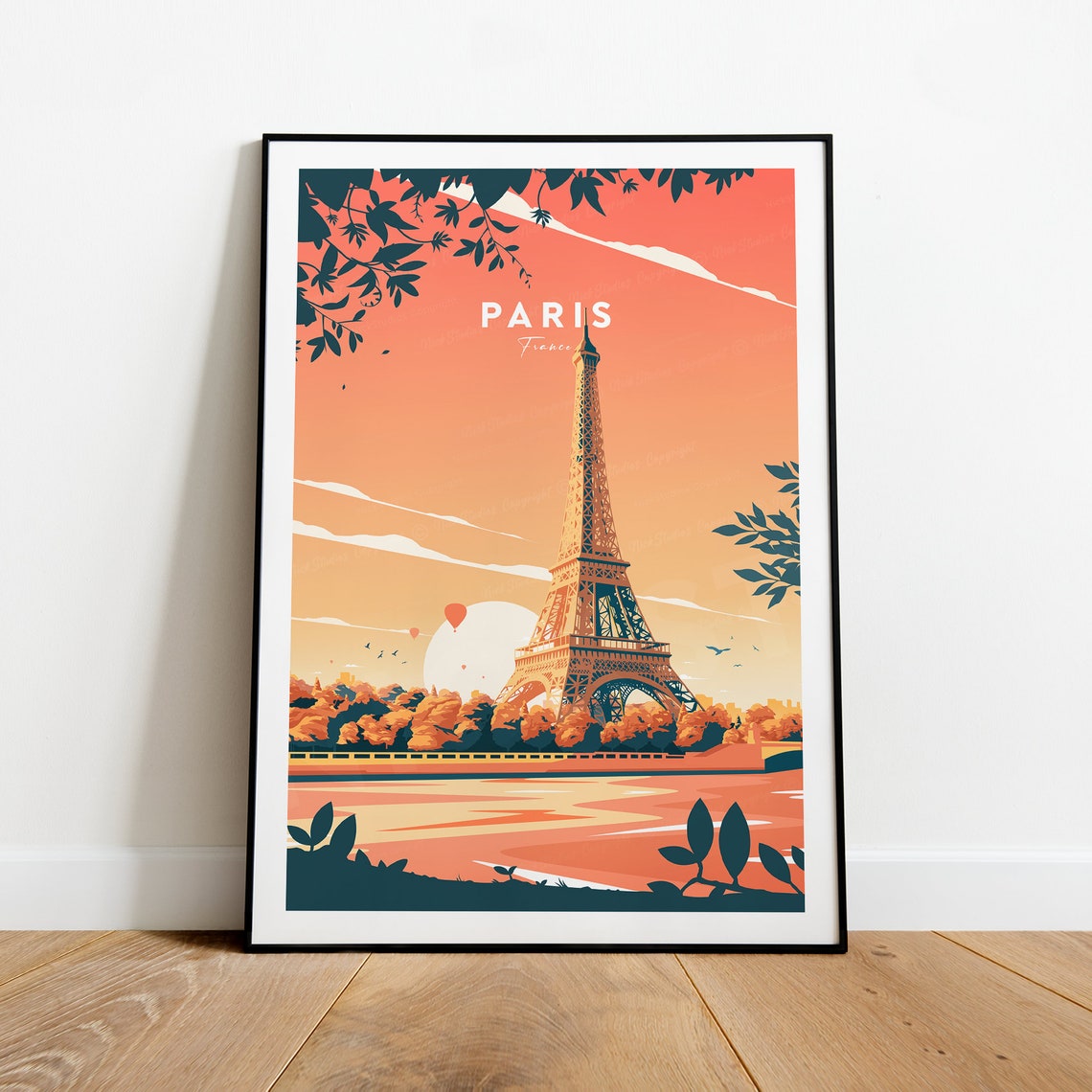 Paris Eiffel Tower At Sunset Romantic Orange Skyline Travel Poster - Image 2