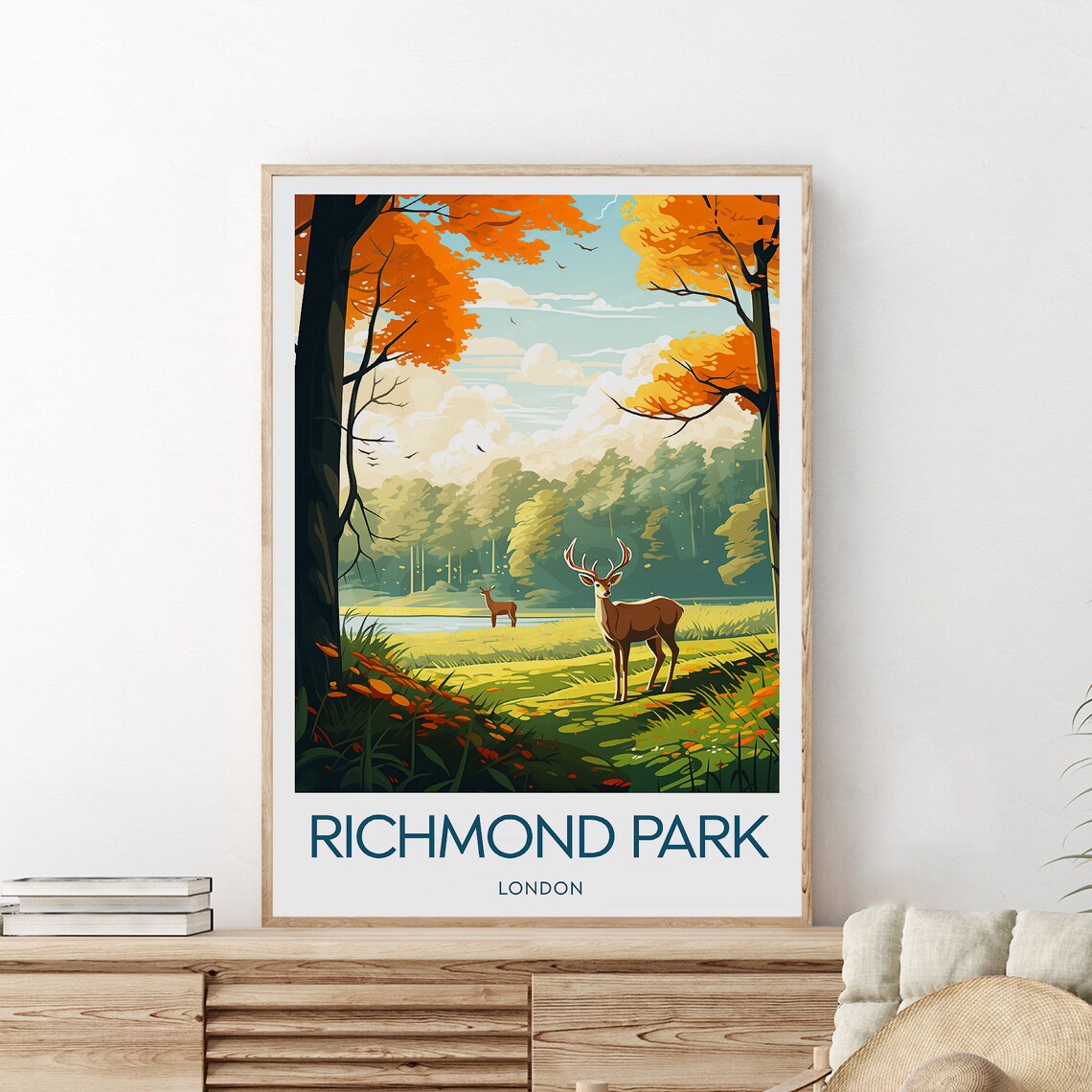 Richmond Park London Deer Stag Autumn Woodland Landscape Poster