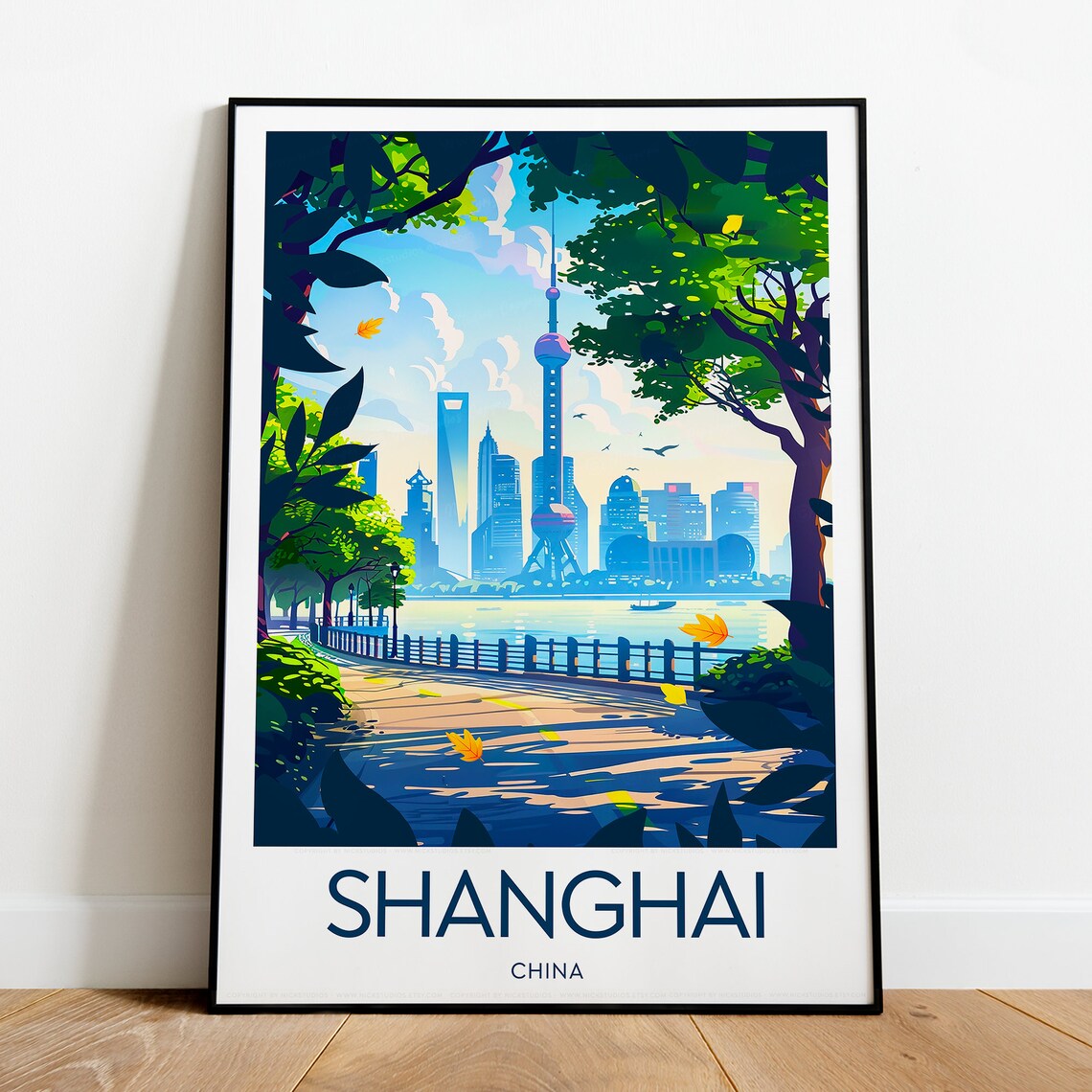 Shanghai China Oriental Pearl Tower Bund Skyline Travel Poster - Image 2