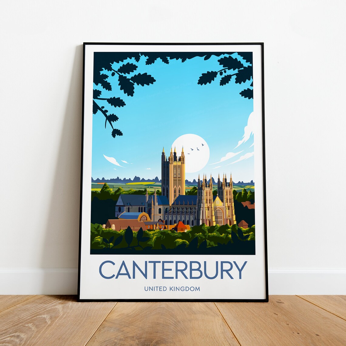 Canterbury Cathedral United Kingdom Blue Sky Landmark Travel Poster