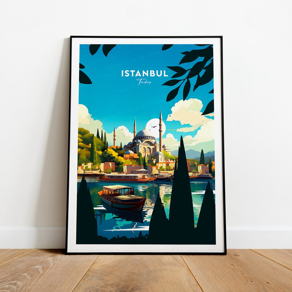 Istanbul Turkey Mosque Waterfront Sunset Vintage Travel Poster - Image 2