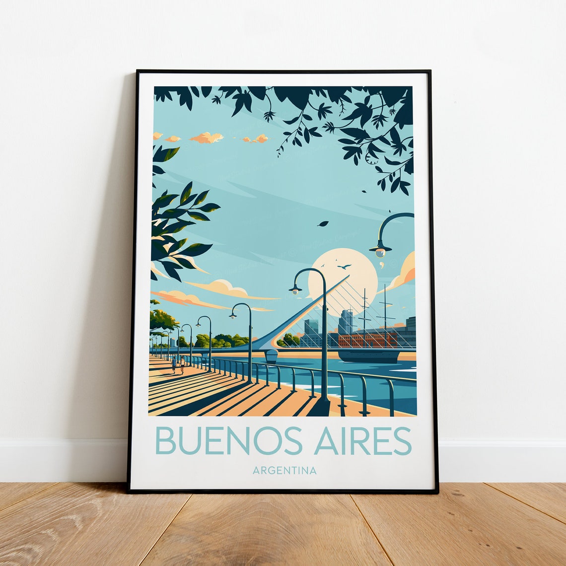 Buenos Aires Waterfront Promenade at Golden Hour Sunset Poster - Image 2