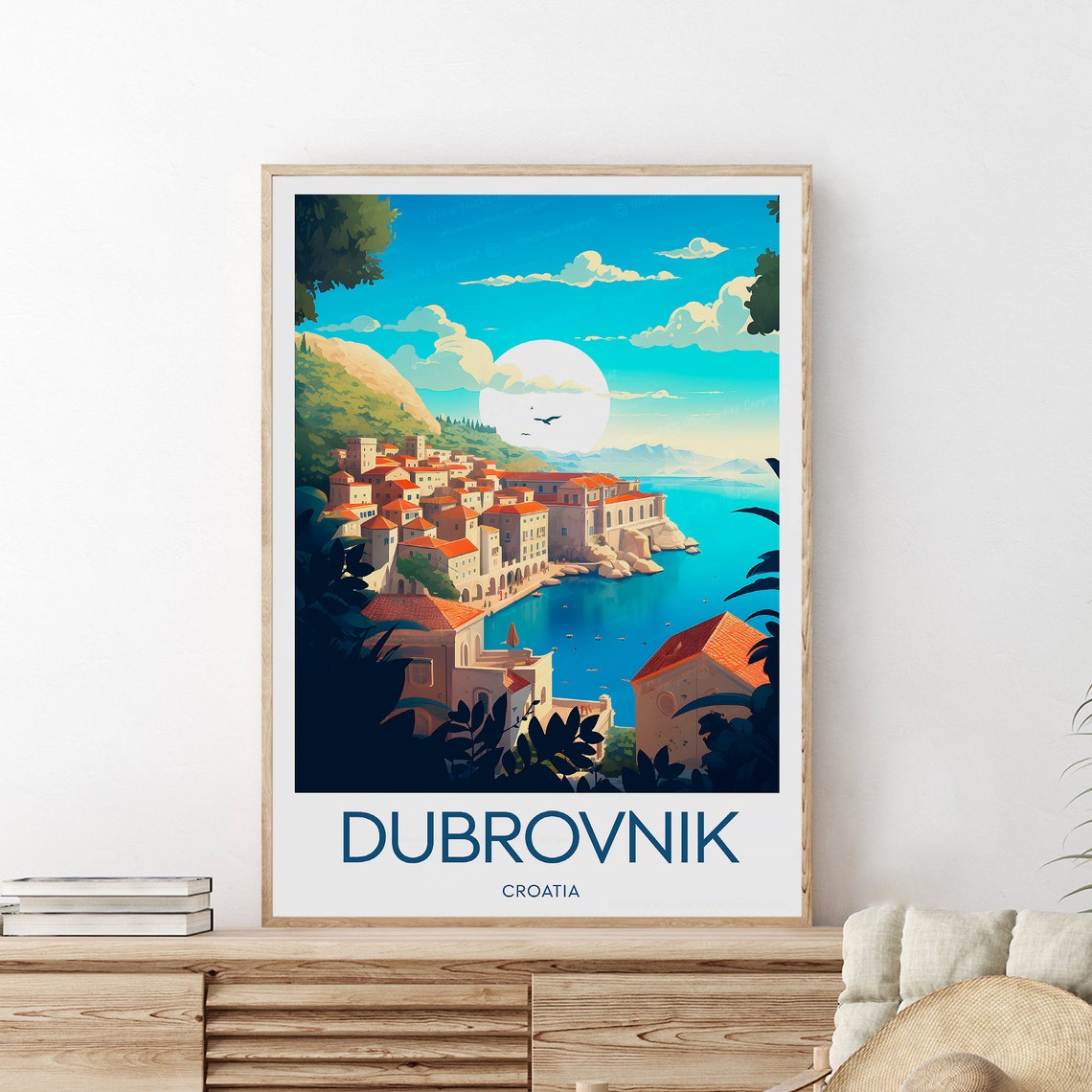 Dubrovnik Old Town Adriatic Sea Sunset Vintage Travel Poster - Image 2