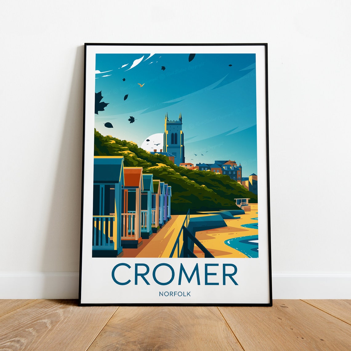 Cromer Norfolk Colorful Beach Huts Church Cliff Coastal Poster