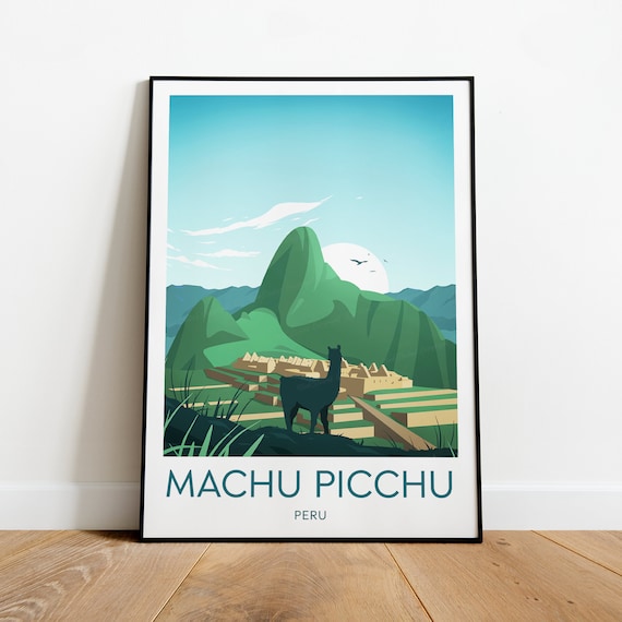 Machu Picchu Peru Llama Silhouette Over Ancient Inca Ruins Poster