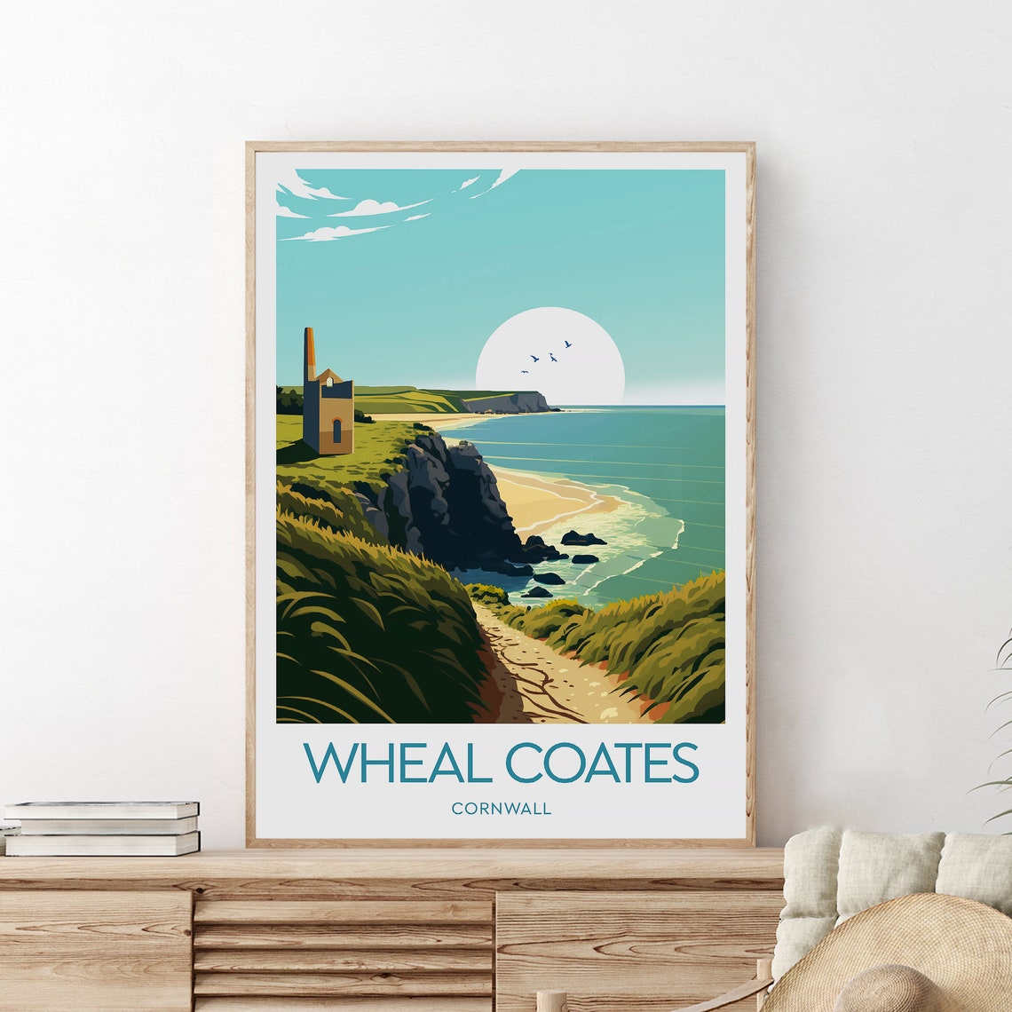 Wheal Coates Cornwall Engine House Cliff Path Sunset Travel Poster