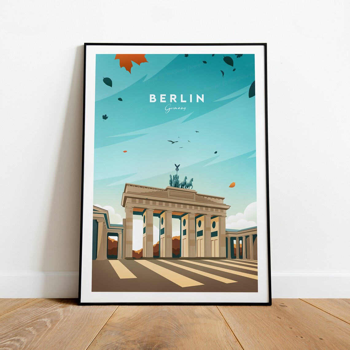 Berlin Germany Brandenburg Gate Autumn Vintage Travel Poster