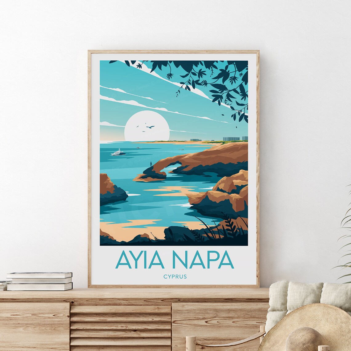 Ayia Napa Cyprus Coastal Cliffs and Sea Arch Beach Travel Poster