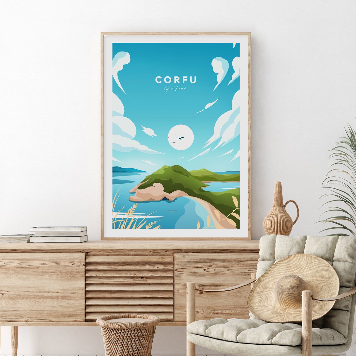 Corfu Greek Island Green Coastline and Azure Sea Travel Poster - Image 2