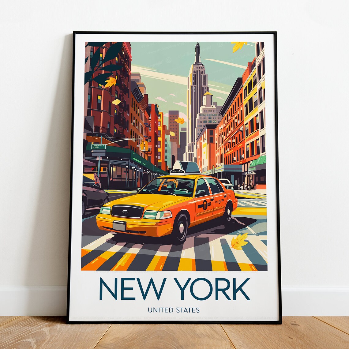 New York City Yellow Taxi Empire State Building Street Scene Poster - Image 2