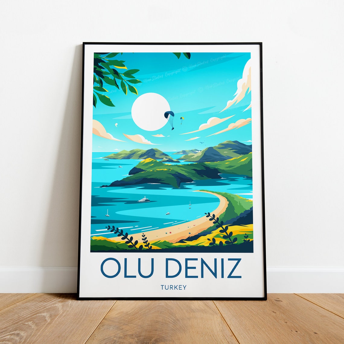 Olu Deniz Turkey Blue Lagoon Beach Paragliders Travel Poster - Image 2