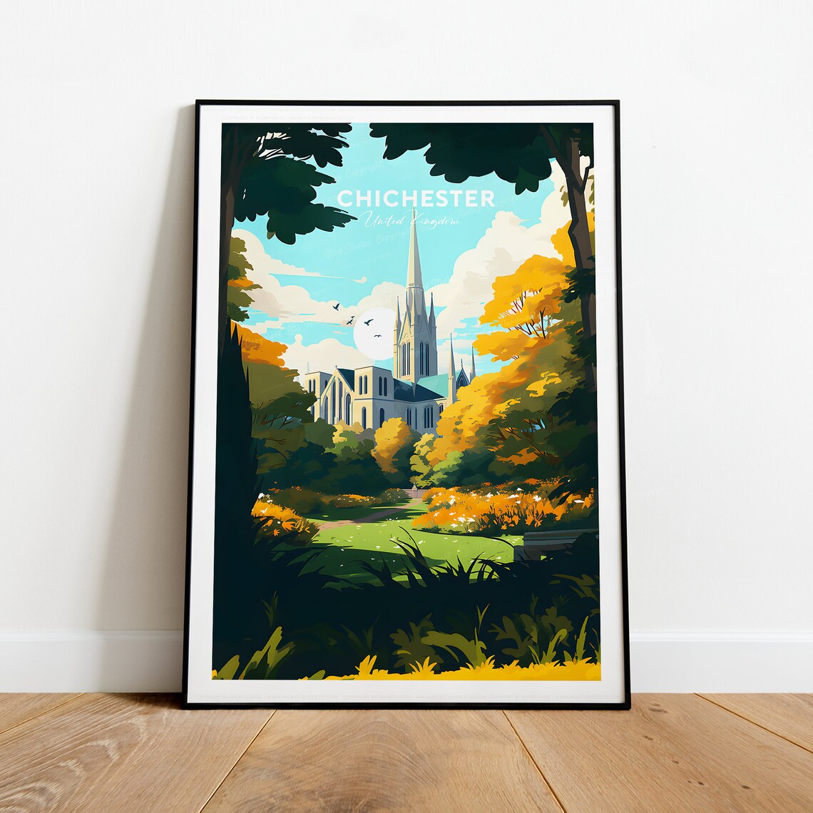 Chichester Cathedral Spire Autumn Garden Park View Travel Poster - Image 2