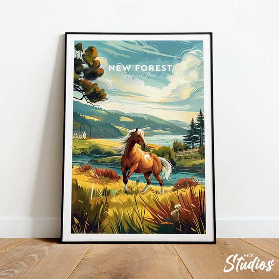 New Forest National Park Traditional Horse Travel Poster Art