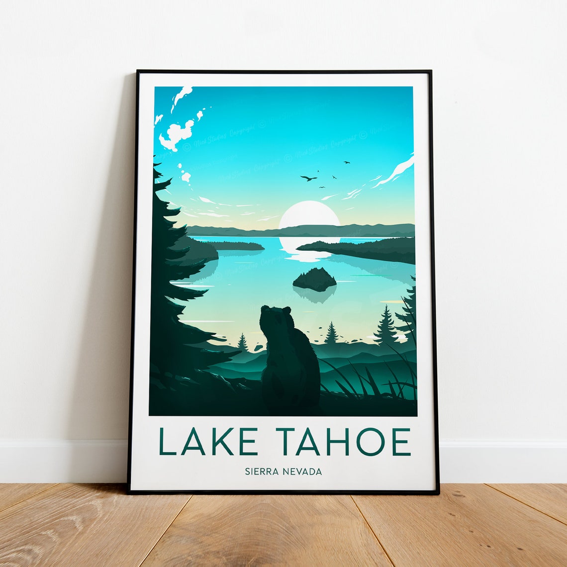 Lake Tahoe Sierra Nevada Bear Silhouette Sunset Lake View Poster