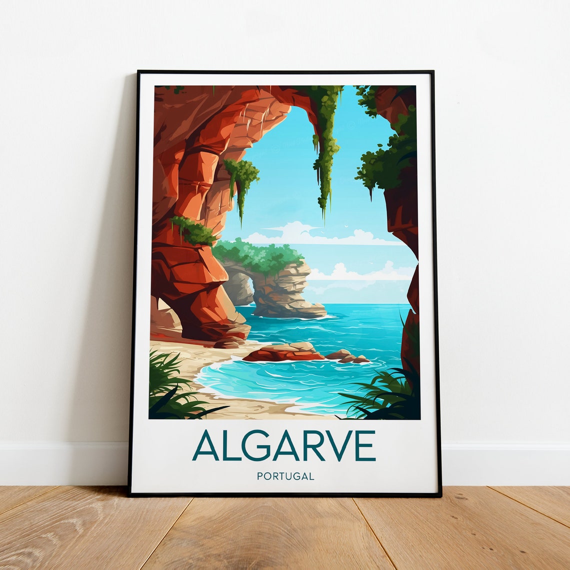 Algarve Sea Arch Coastal Cliffs Portugal Beach Cove Travel Poster
