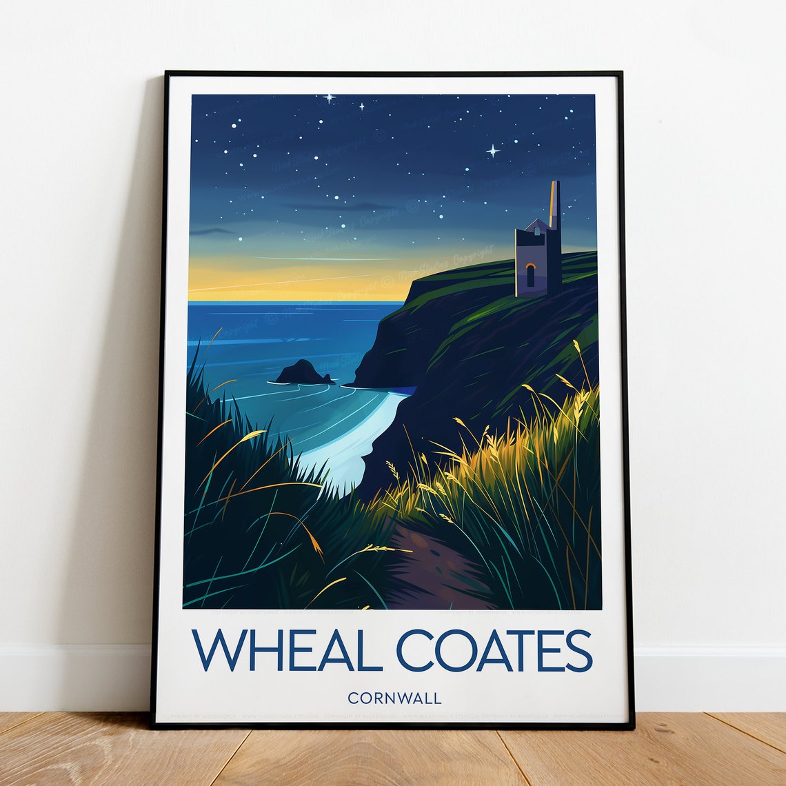 Wheal Coates Cornwall Starlit Bay Cliff Coastal Night Travel Poster