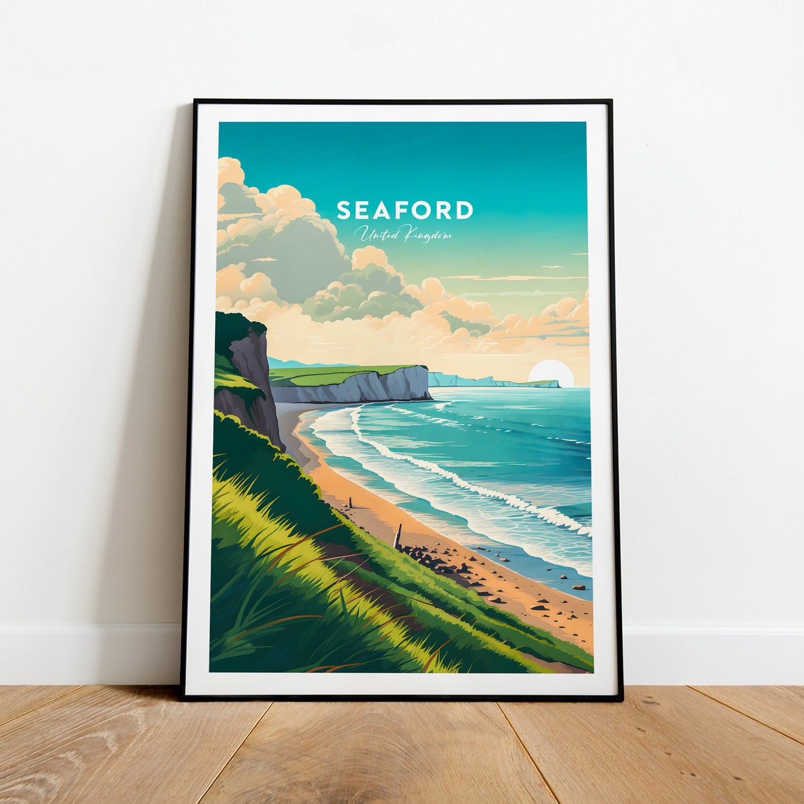 Seaford United Kingdom Seven Sisters Cliffs Beach Sunset Poster