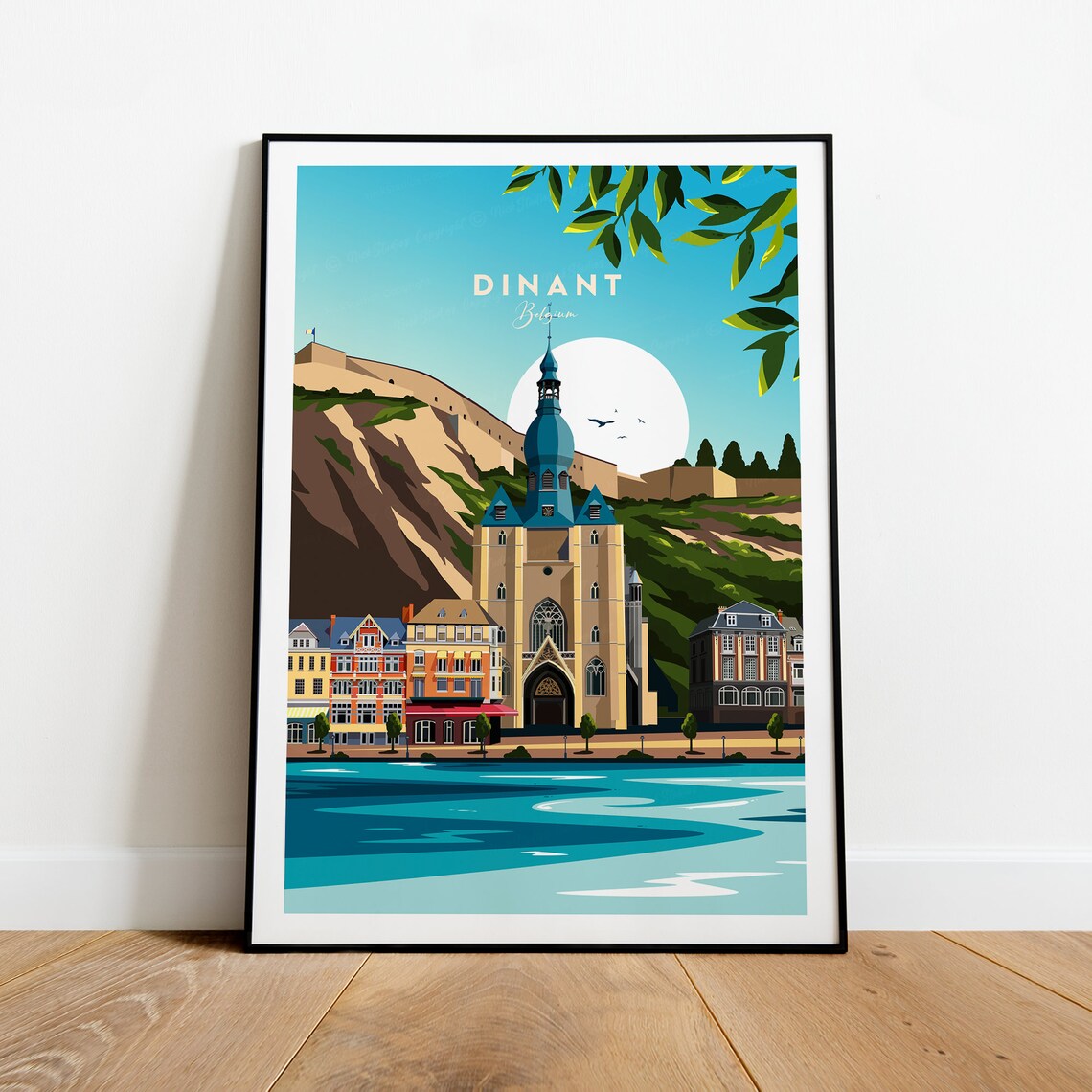 Dinant Belgium Riverside Collegiate Church Meuse Valley Travel Poster