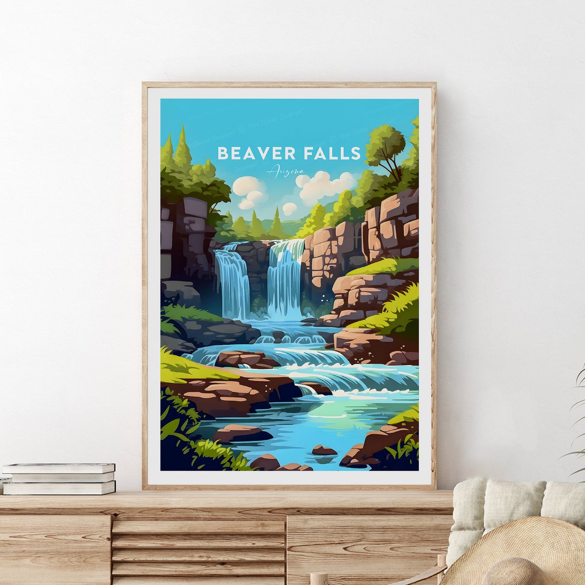 Beaver Falls Arizona Canyon Waterfall Turquoise Pool Scene Poster - Image 2