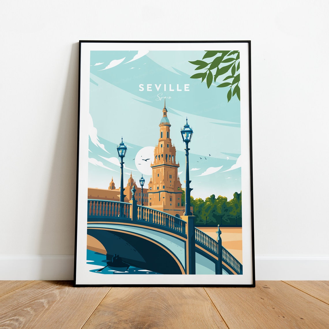 Seville Spain Giralda Tower Triana Bridge Daytime Travel Poster