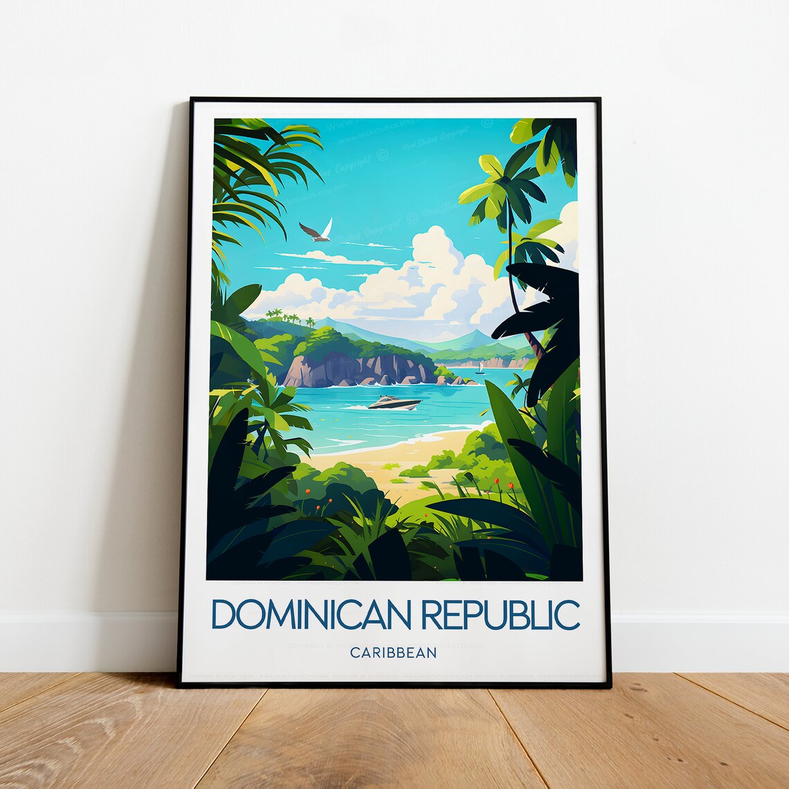Dominican Republic Caribbean Palm Fringed Tropical Beach Bay Poster