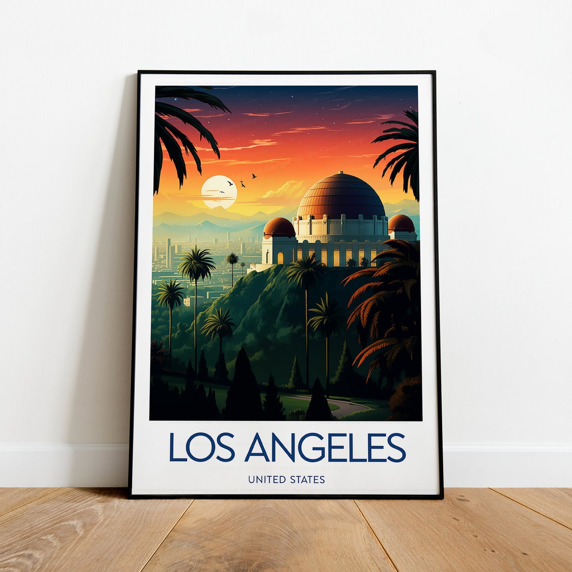 Los Angeles Griffith Observatory Sunset Palms Cityscape Poster - Image 2
