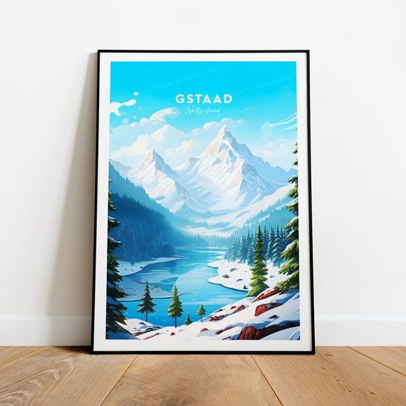 Gstaad Traditional Ski Print Switzerland Gstaad Poster Gstaad Print Wedding Gift Birthday