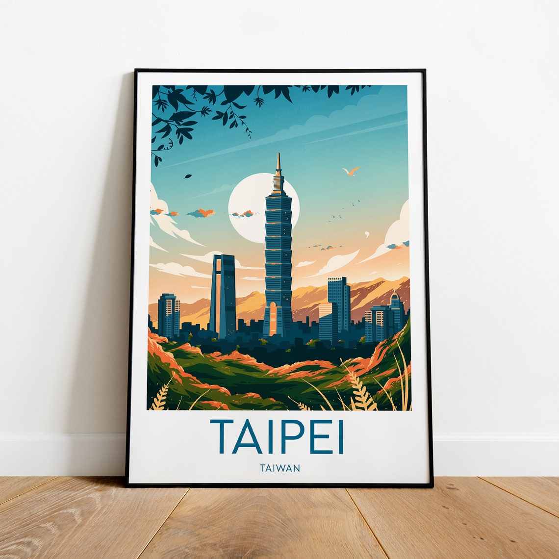 Taipei Taiwan 101 Tower Sunset Skyline Retro City Travel Poster - Image 2