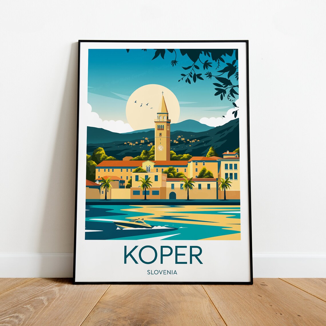 Koper Slovenia Church Bell Tower Waterfront Old Town Dusk Poster