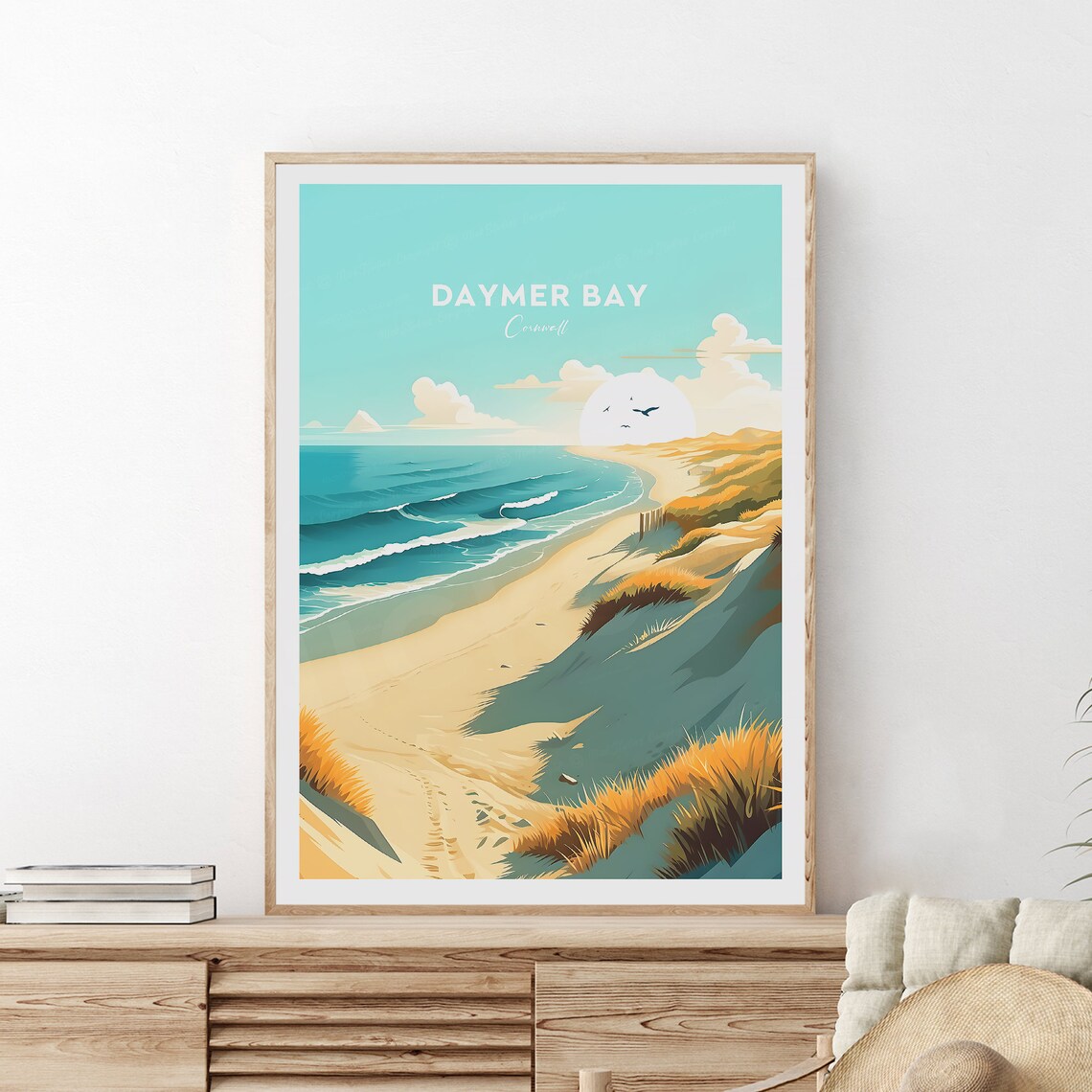 Daymer Bay Cornwall Golden Dunes Rolling Surf Beach Travel Poster - Image 2