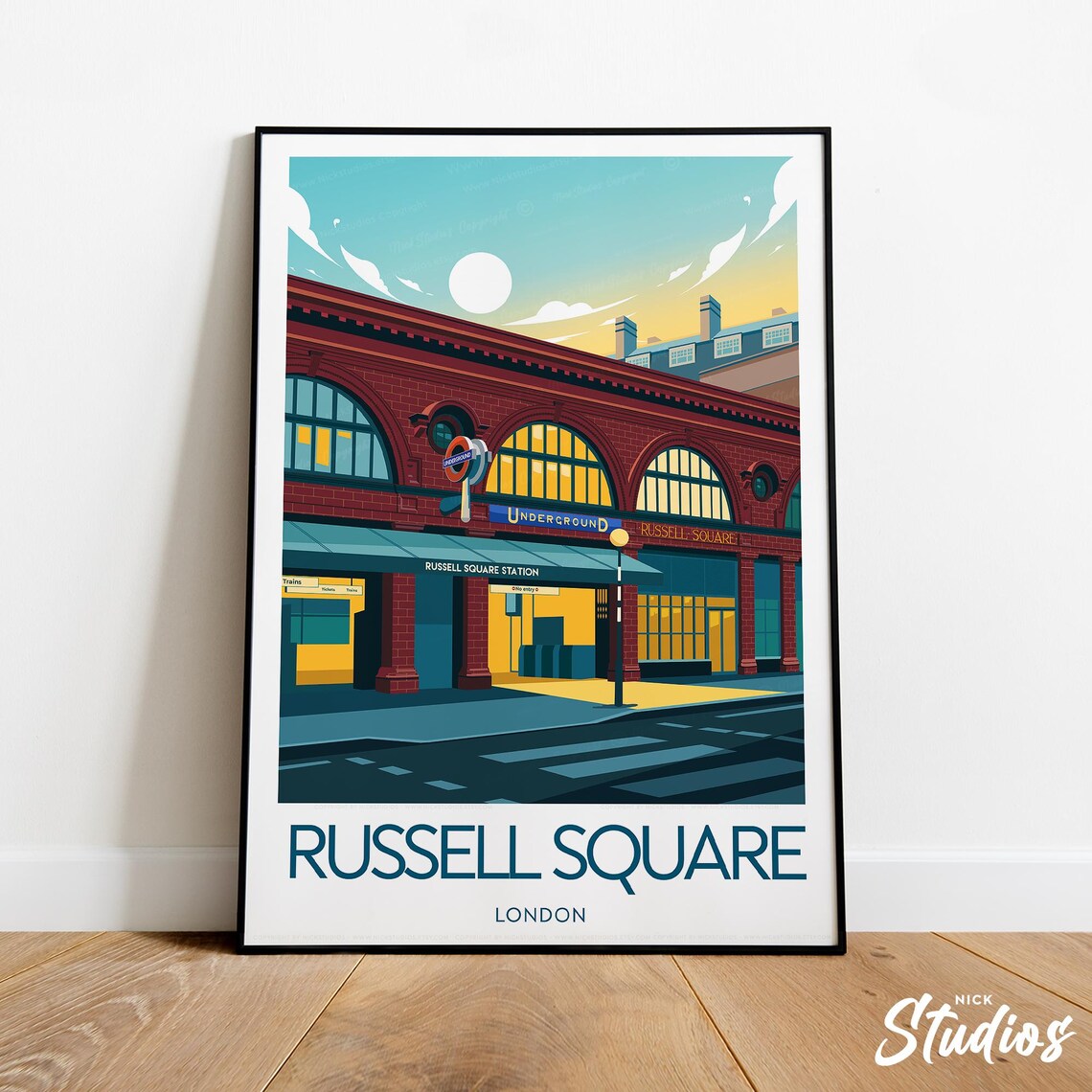 Russell Square London Underground Station Sunset Travel Poster