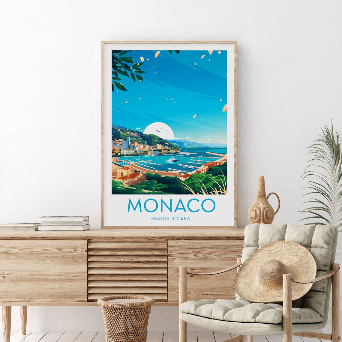Monaco French Riviera Travel Poster, Mediterranean Harbor Art - Image 2